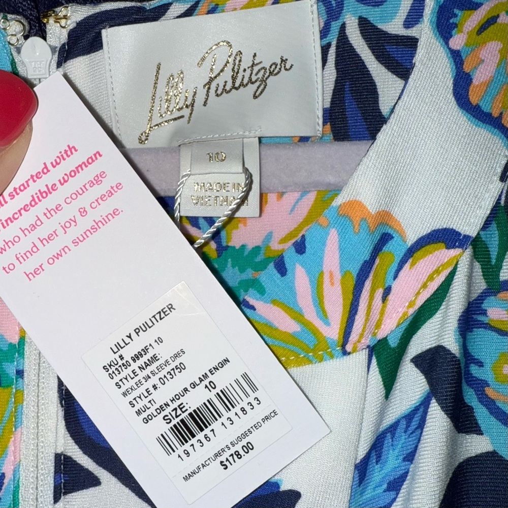 Lilly Pulitzer Wexlee 3/4 Sleeve Dress Golden Hour Glam - Picture 3 of 5